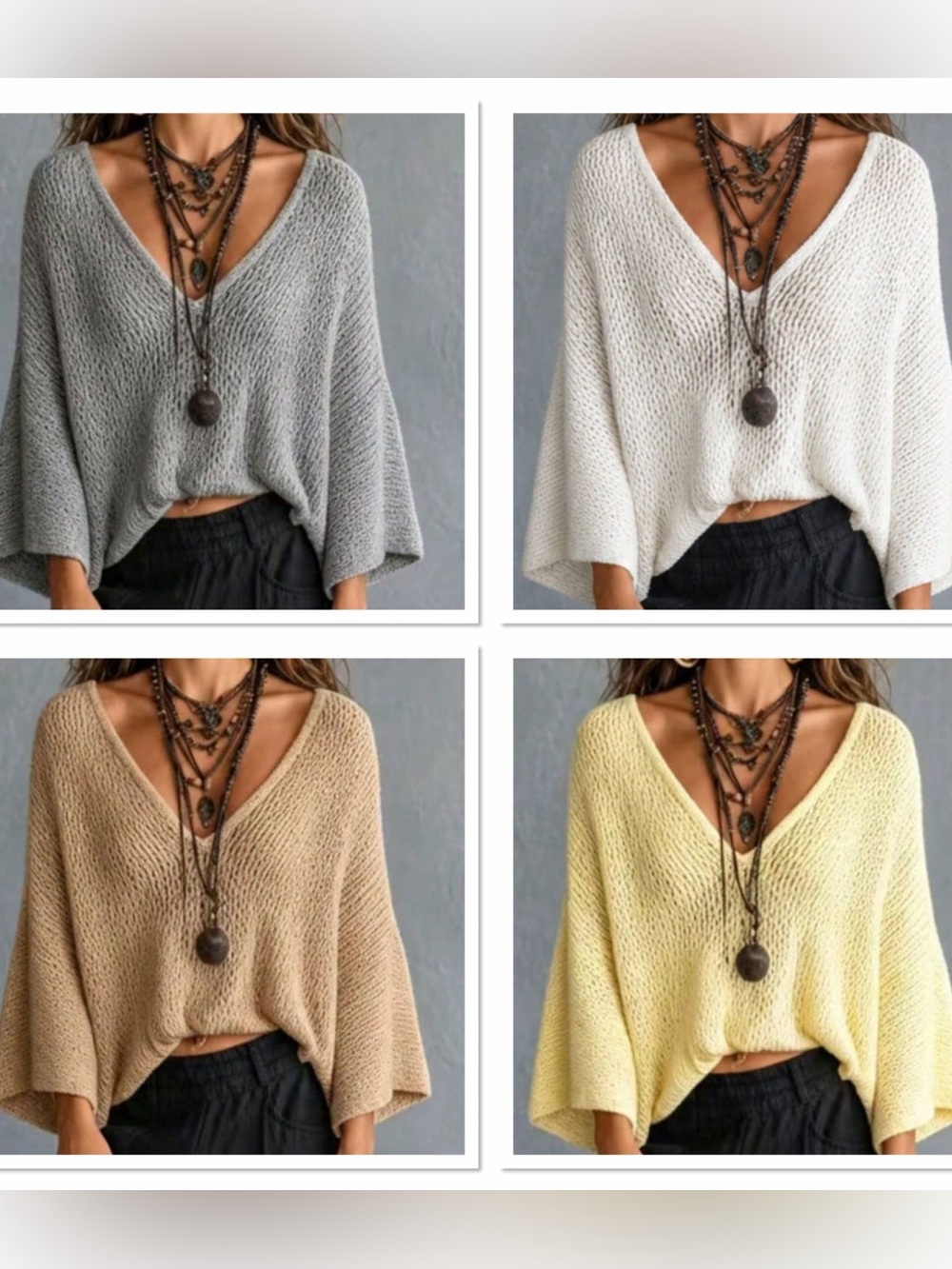💖Hello Gorgeous! Women's Lightweight V-Neck Knit Batwing Sweater - Gray